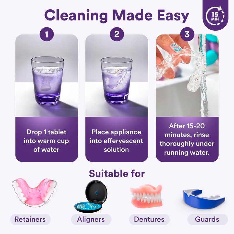 [Australia] - Weiss Naturals Retainer Cleaner Tablets, Invisalign Cleaner, Remove Stains, Odors & Plaque, PERSULFATE FREE Night Guard & Denture Cleaner 2-Month Supply, 60 Grape Scented Tablets 60 Count (Pack of 1) 