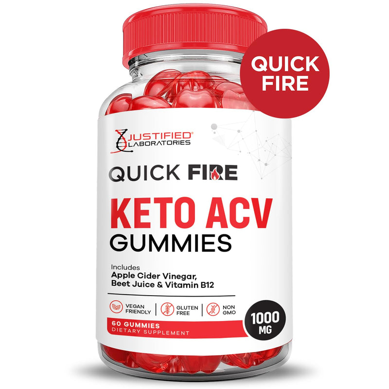 Quick Fire Keto ACV Gummies Advanced Formula 1000MG QuickFire Keto Gummies Apple Cider Vinegar Formulated with Pomegranate Beet Juice Powder B12 Vegan Non GMO 60 Gummys 60 Count (Pack of 1)
