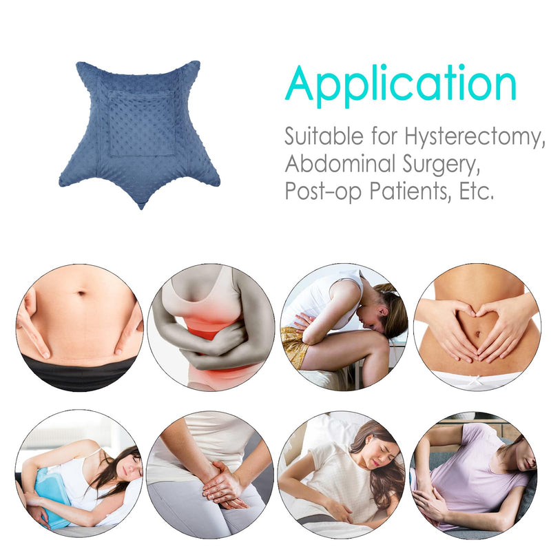 [Australia] - Heart Surgery Pillow Shock Absorbing for Open Heart Surgery After Bypass Coughing with 2 Pockets - Recovery Gifts with Hands Placement Pouch, Minky Dot Denim Blue Star Lounger - Minky Denim Blue 
