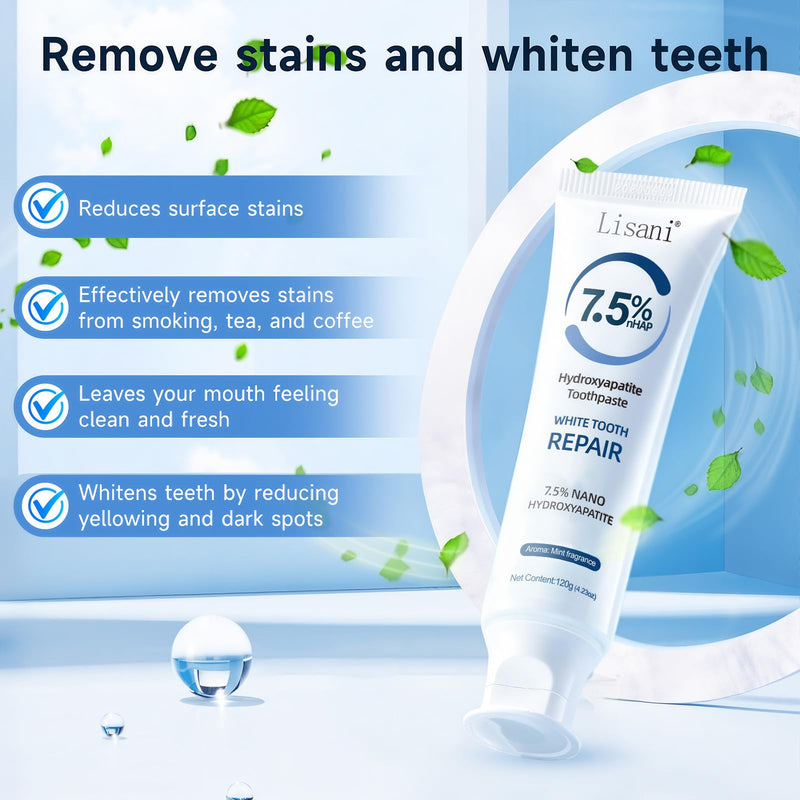 Set 2-Pack Hydroxyapatite Toothpaste for Teeth Remineralization, Enamel Repair, Sensitivity Relief & Whitening Fluoride-Free, Deep Cleaning Care, Fresh Breath White-b