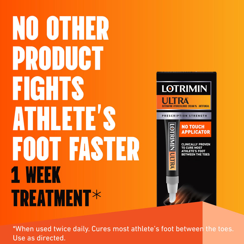 Lotrimin Ultra with No Touch Applicator,1 Week Athlete's Foot Treatment Cream. Prescription Strength Butenafine Hydrochloride 1%,Cures Most Athlete’s Foot Between Toes,Antifungal,0.7 oz (20 Grams) (Pack of 1)