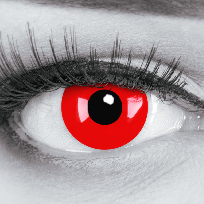 [Australia] - Colored contact lenses annual lenses Meralens 1 pair of red devils Crazy Fun red devil. Top quality for carnival, carnival, carnival, Halloween with contact lens case without strength 