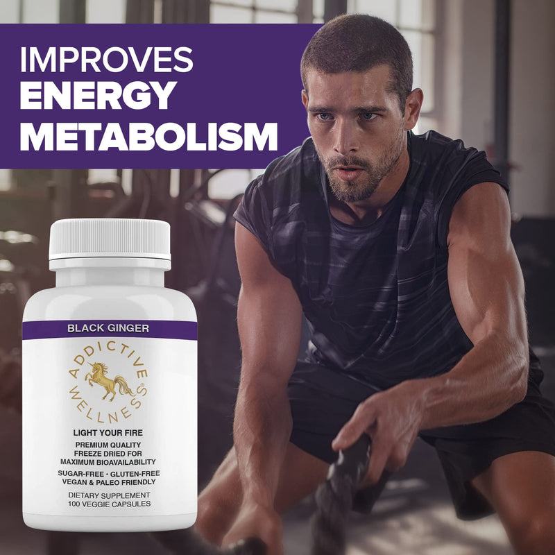 [Australia] - Addictive Wellness Thai Black Ginger for Men, Thai Black Ginger Supplement to Support Energy Metabolism, Endurance & Performance, Freeze Dried Black Ginger Capsules 450mg, Vegan & Paleo, 100 Count 100 Count (Pack of 1) 