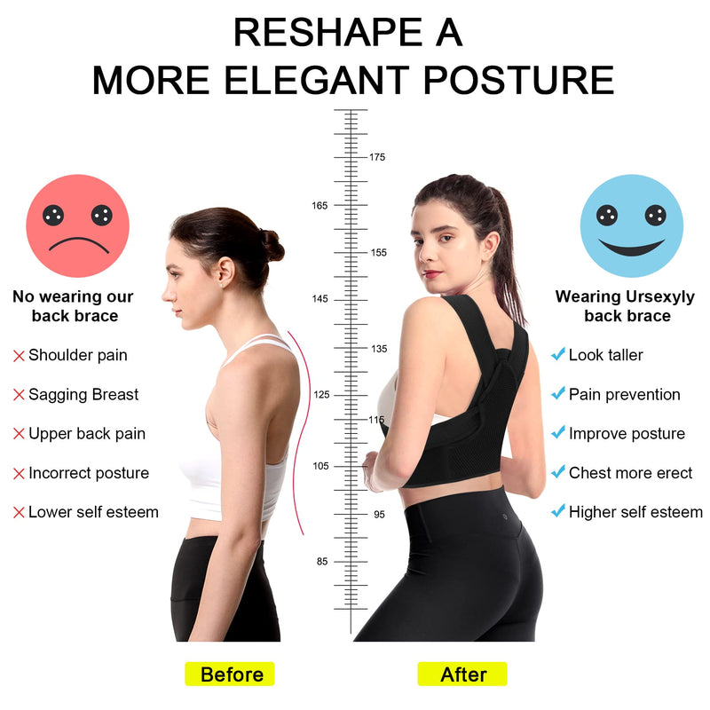 URSEXYLY Posture Corrector for Women and Men Adjustable Upper Back Brace Breathable Spine Support-Neck, Shoulder, Clavicle, Back Relief(M/L,Black) M/L Black