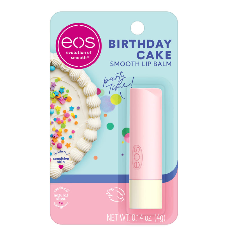 eos Natural Shea Lip Balm- Birthday Cake, All-Day Moisture Lip Care Products, 0.14 oz 0.14 Ounce (Pack of 1)