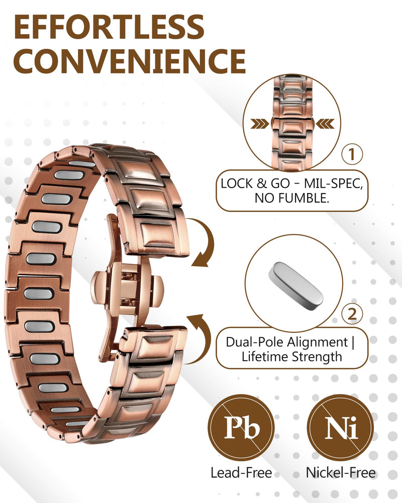[Australia] - Feraco Copper Magnetic Therapy Bracelet for Men with 5X Strength Magnets,99.99% Pure Copper Therapy Bracelet with 5000 Gauss Magnets Copper-Rivets 