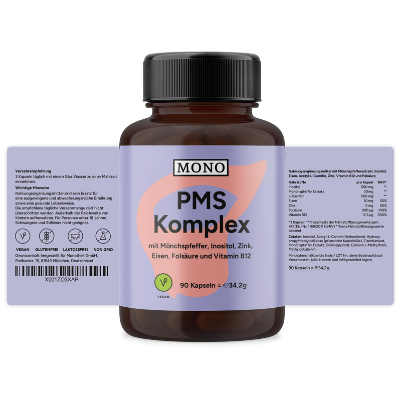 [Australia] - MONO PMS complex high dose - 90 vegan capsules - PMS help - with chasteberry, inositol and carnitine - nutritional supplement - treat PMS naturally - high bioavailability - laboratory tested 90 pieces (pack of 1) 
