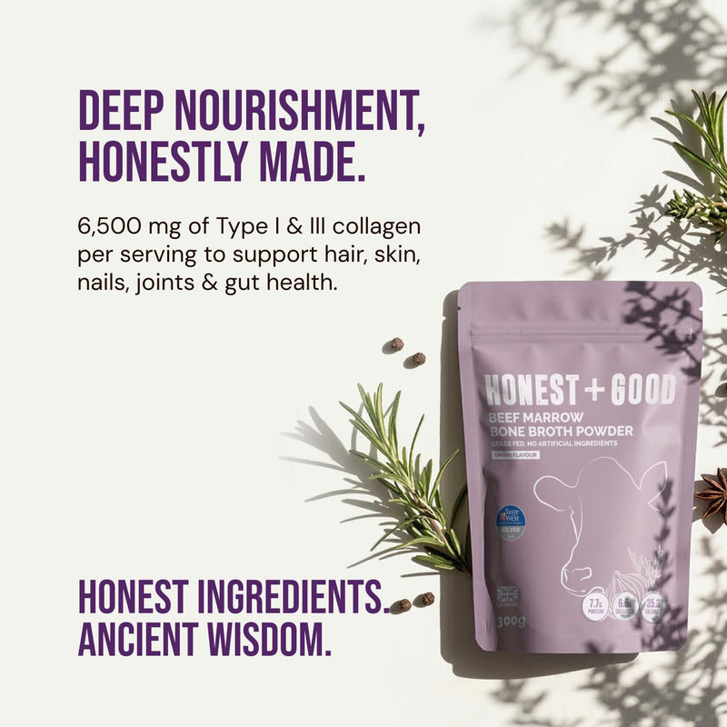 Beef Marrow Bone Broth Powder & Magnesium Glycinate Bundle | Honest + Good | Collagen, Protein. Electrolytes & Amino Acids | Daily Gut, Recovery & Relaxation Support | UK Made