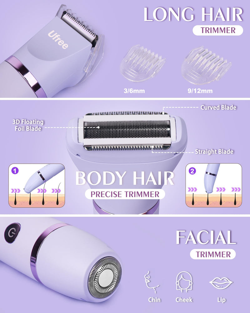 [Australia] - Ufree Bikini Trimmer Electric Razors for Women, Rechargeable Pubic Body Hair Trimmer Electric Shaver for Legs Body Hair, Bikini Shaver IPX7 Waterproof, Gifts for Women, Purple 