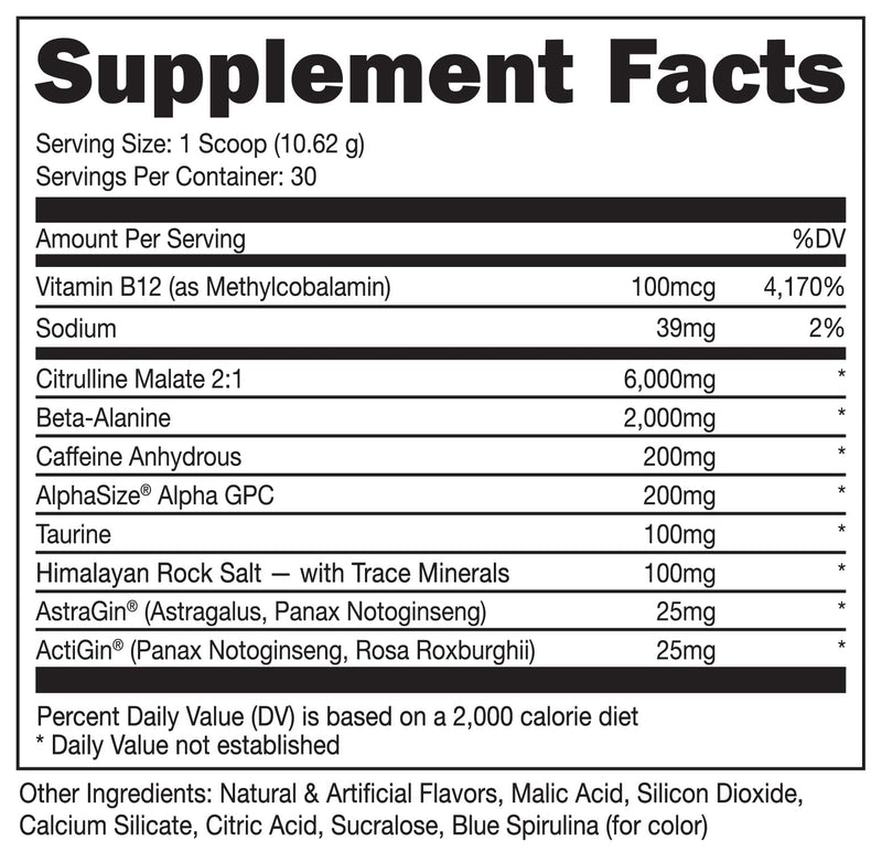 [Australia] - Bucked Up Pre Workout 6 Grams Citrulline, 2 Grams Beta Alanine, and 3 Other Registered trademarked Ingredients (Blue Raz) Blue Raz 