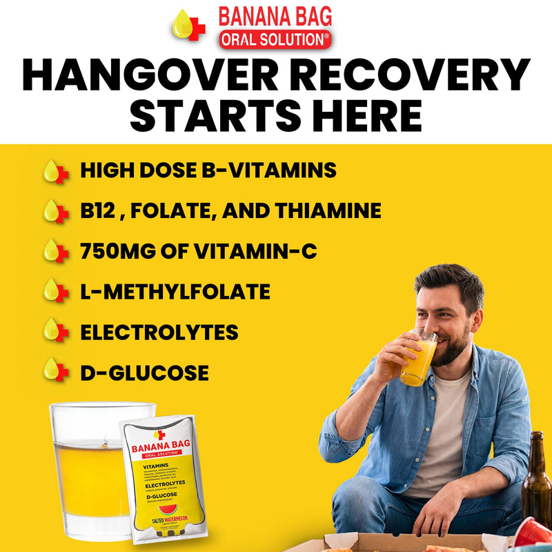 Banana Bag Electrolytes Vitamin Powder Drink Mix, Salted Watermelon 15 Pk | IV-level hydration powder packets w/ Electrolytes + Vitamin C & B-complex. Fast rehydration after exercise & alcohol recovery