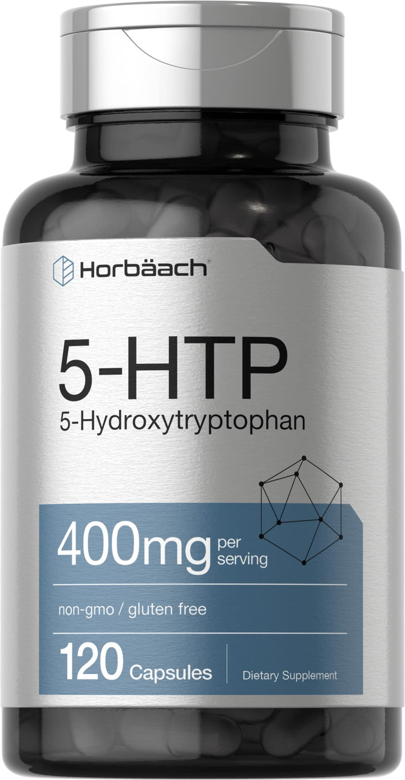 Horbäach 5HTP 400mg Capsules | 120 Count | Extra Strength Supplement | Non-GMO, Gluten Free | 5 Hydroxytryptophan 120 Count (Pack of 1)