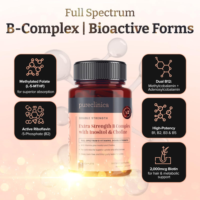 Extra Strength B Complex with Inositol & Choline x 90 Caplets – High-Potency B Vitamins for Energy, Brain & Nerve Support – 3 Months Supply 90 count (Pack of 1)