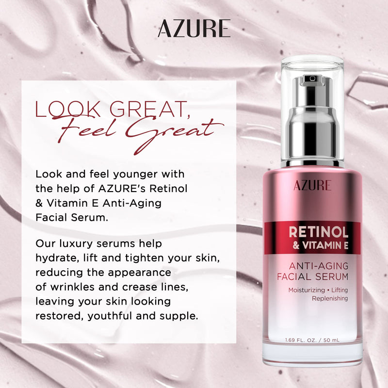 Azure Cosmetics Retinol Serum For Face - Dermatologist Tested, Anti Aging for Dark Spots & Skin Smoothing - Vitamin E for Replenishing & Skin Renewal - Vegan, Clean Beauty, Korean Skin Care - 1.69 oz Retinol & Vitamin E (Pack of 1)