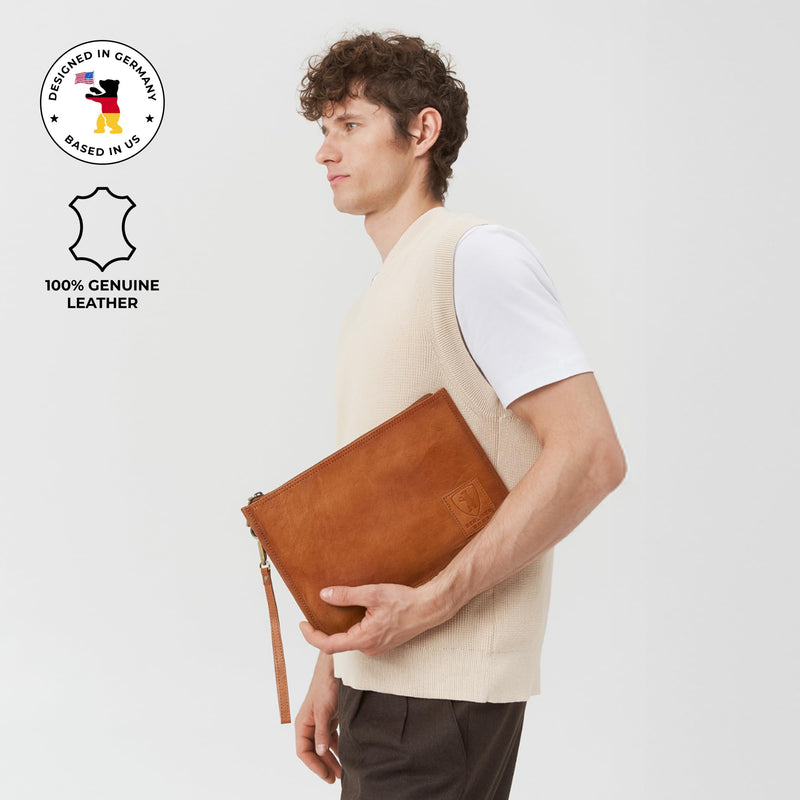 BERLINER BAGS Vintage Genuine Leather Padfolio For Men Theo XL - Brown | Leather Folder Portfolio, Compact Document Sleeve, Fits Slim Documents & Essentials Brown XL