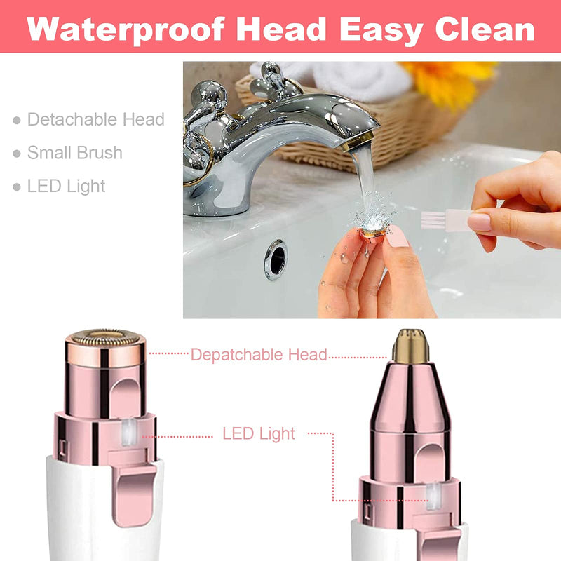[Australia] - Facial Hair Remover for Women, Eyebrow Trimmer Nose Hair Razor 2-in-1, Mini Bikini Razor Precise Shaper, Portable Rechargeable Epilator for Lips, Body, Cheeks, Chin, Arms, Legs, Peach Fuzz (White) White 
