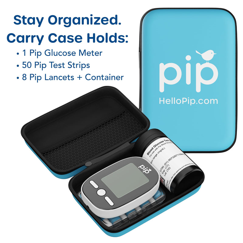 [Australia] - Pip Blood Glucose Monitor Kit - Preloaded Lancets, No Lancing Device Needed - Virtually Painless Fingersticks - Meter, 100 Test Strips, 100 Single-Use Safety Lancets, Travel Case, Control Solution 100ct Kit 