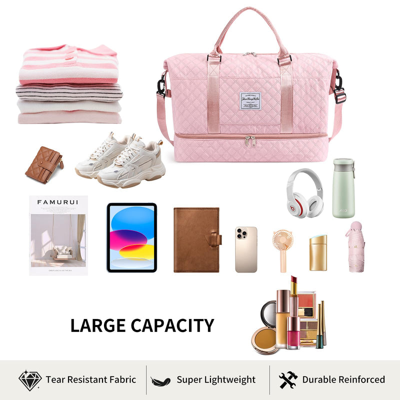 Travel Duffle Bag for Women Weekender Bags with Shoe Compartment Overnight Carry On Gym Tote Bag with Toiletry Bag Pink