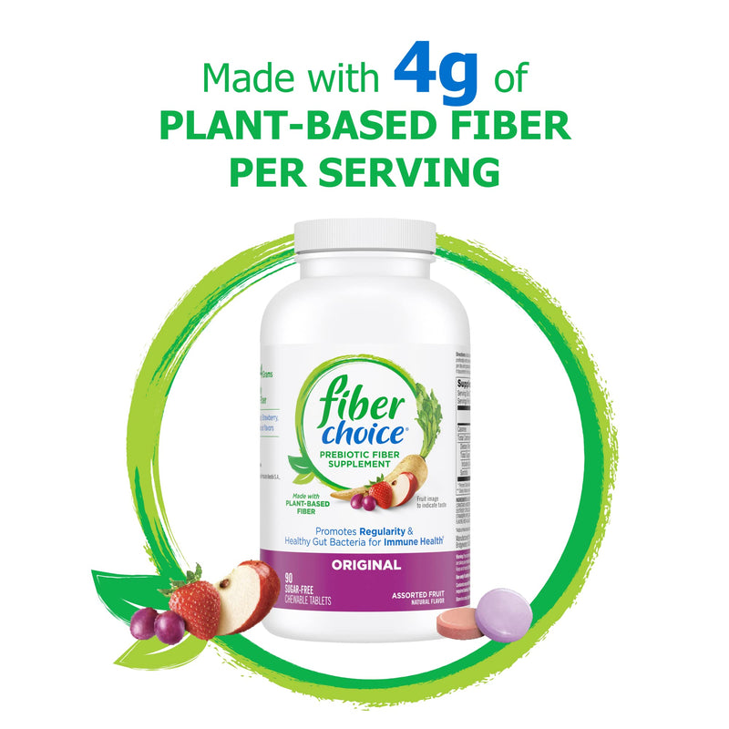 [Australia] - Fiber Choice Daily Prebiotic Fiber Chewable Tablets, Assorted Fruit, 90 Tablets (90 Count (Pack of 1)) 90 Count (Pack of 1) 