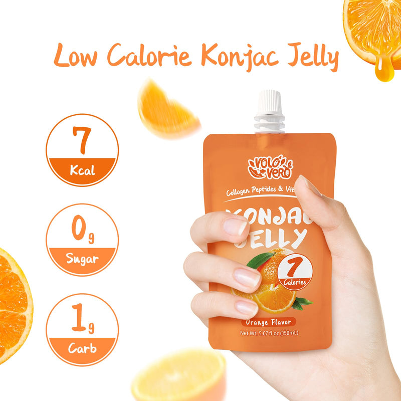 Konjac Jelly Pouch Drinkable Lychee and Orange Flavor with Collagen Peptides and Vitamin C, 20 Packs, 7 Calories, Gluten Free, Zero Sugar,Keto, Low Fat Healthy Fruit Snacks, Holiday Gifts