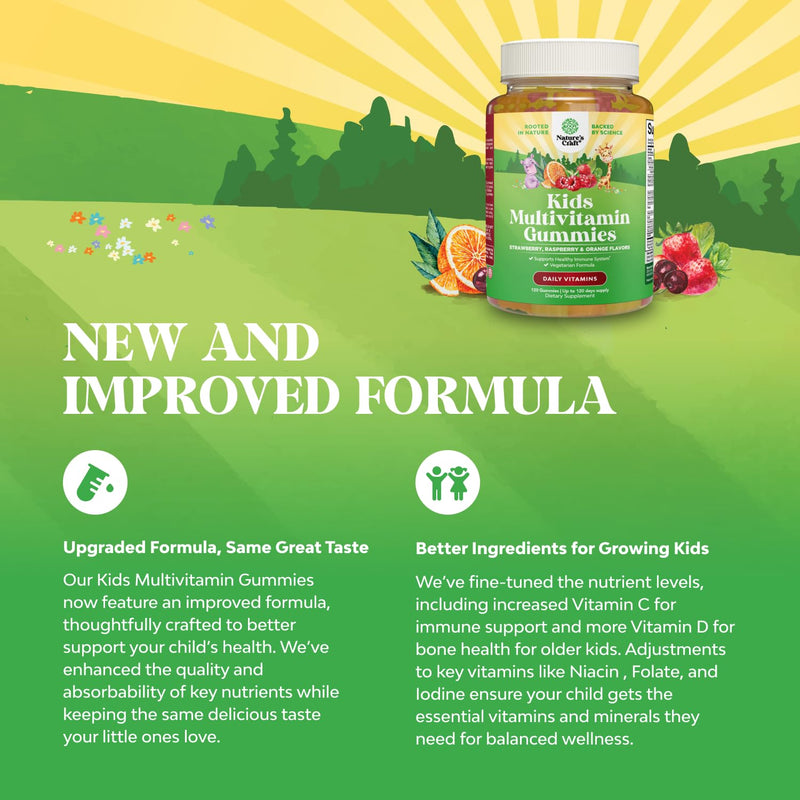 Natures Craft Plant Based Kids Multivitamin Gummies - Multivitamin for Kids Immunity Support Gummies with Vitamins A C D3 E B and Zinc Gelatin and Gluten Free Non-GMO Vitamins Gummy Formula 120ct | Multivitamin for Kids with Vitamin D3, C, A & Zinc - S...