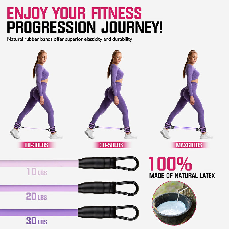[Australia] - Ankle Resistance Bands with Cuffs, Home Gym Workout Equipment, Lifting Glute Butt Exercise Equipment for Women, Ankle Weights Fitness Set, Leg Booty Equipment for Training Perfect Body Shape 1-Purple New-60LBS 