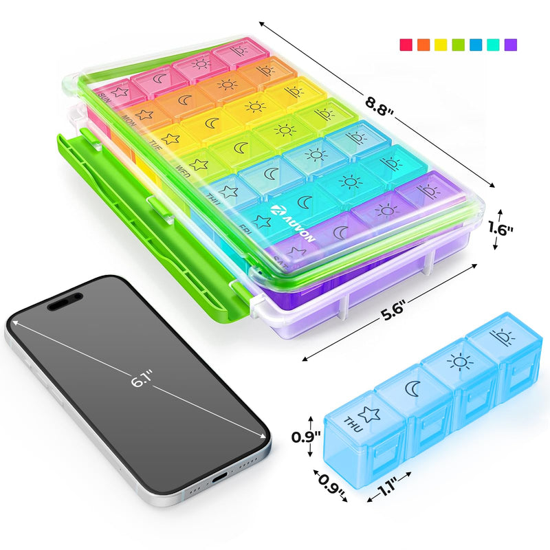 [Australia] - AUVON iMedassist Moisture-Proof Weekly Pill Organizer 4 Times a Day, Large 7 Day Pill Box Case with Portable Design for Travel, Removable Individual Containers Hold Vitamins, Supplements, Medications Clear 