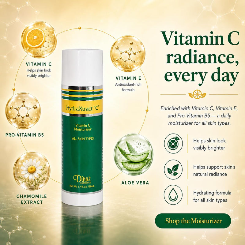 Dinur Cosmetics HydraXtract Vitamin C Moisturizer Decreases Aging Pump Up the Skin Improves Skin Smoothness & Firmness 1.7 oz. 50 ml HydraXtract C Moisturizer