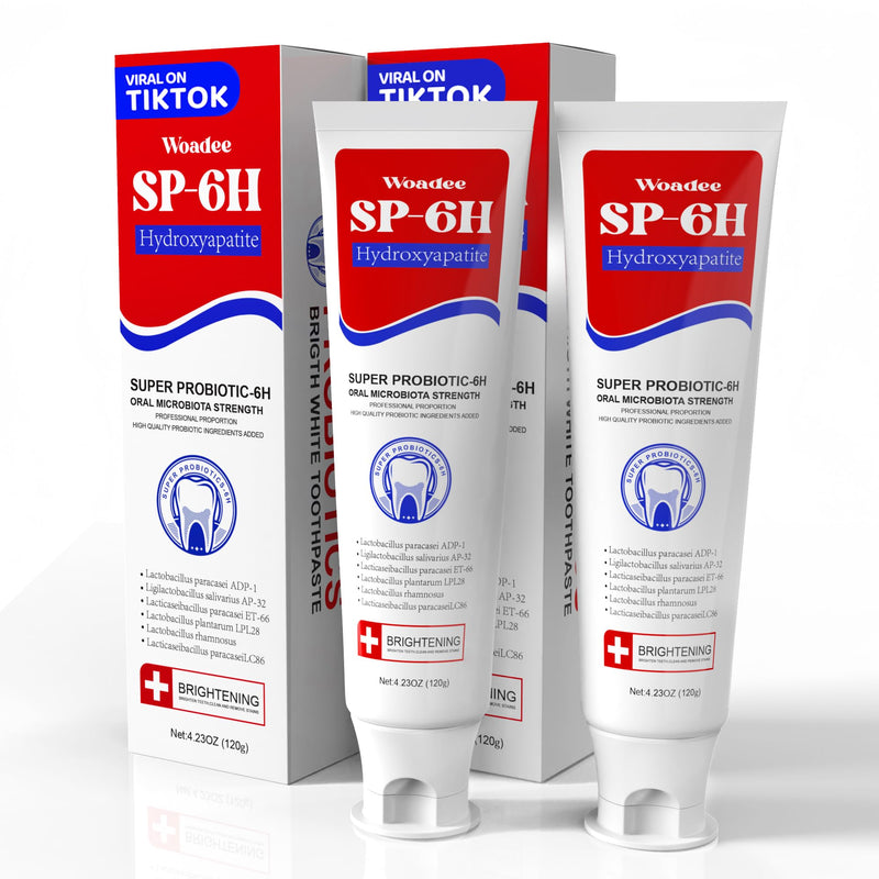 Woadee SP-6 Hydroxyapatite Toothpaste, SP-6 Probiotic Whitening Toothpaste,6 Probiotics+Hydroxyapatite Formula for Teeth Whitening, Strengthening and Enamel Protection，Mint Flavor, Fresh Breath(2) SP-6 Toothpaste 2.12 Ounce (Pack of 2)