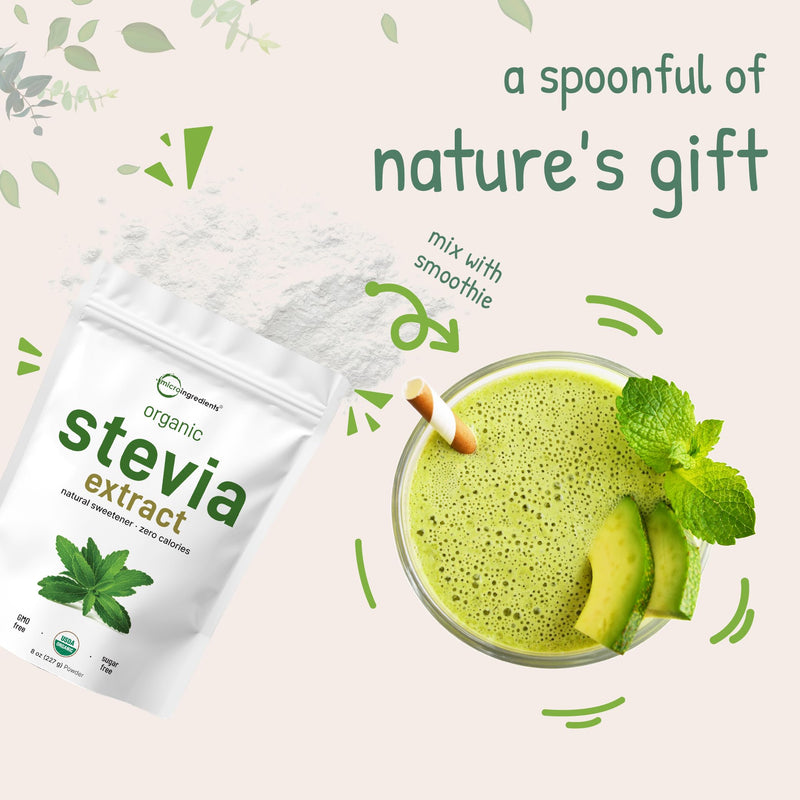 [Australia] - Pure Organic Stevia Powder, 8 Ounces, 1418 Serving, High Grade Stevia Green Leaf Extract Reb-A, Reduced Bitter Aftertaste, 0 Calorie, Natural Sweetener, Sugar Alternative, Keto Friendly 8 Ounce (Pack of 1) 