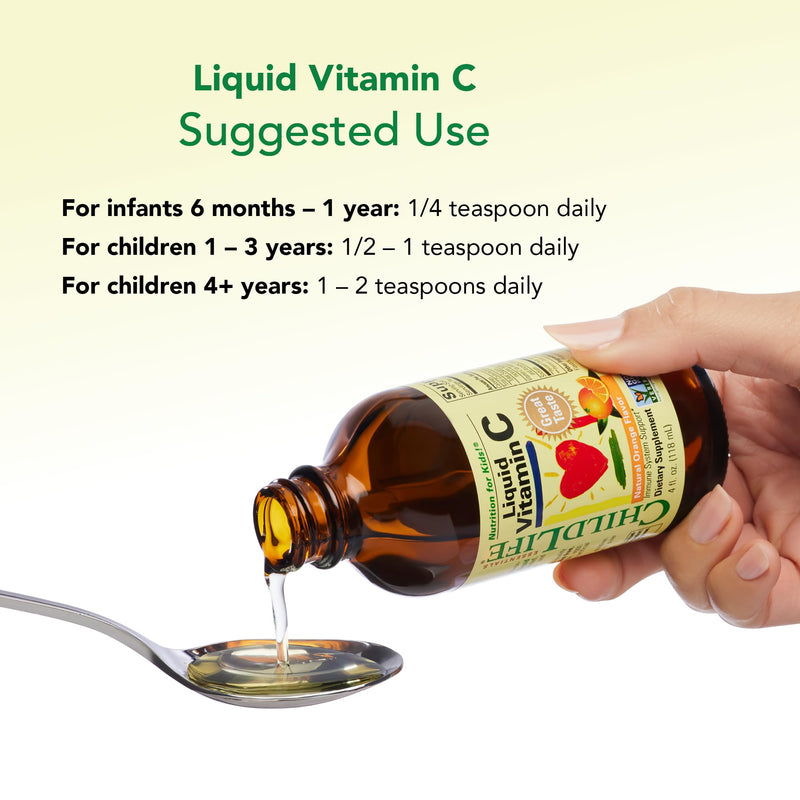 CHILDLIFE ESSENTIALS Liquid Vitamin C Low Sugar Kids, 4 Fl Oz (Pack of 3) | Pure Vitamin C Liquid Supplement, Toddlers, Babies, Immune System Support, Natural Orange Flavor, Kids, Low Sugar 4 Fl Oz (Pack of 3)