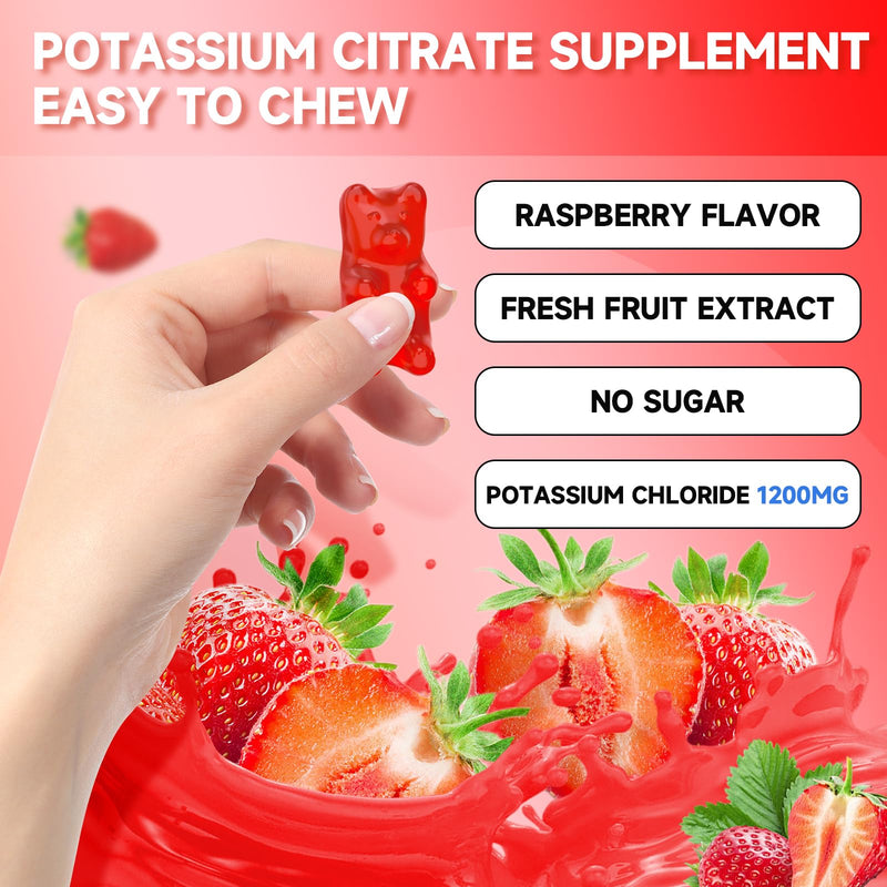 [Australia] - 2 Pack Potassium Gummies for Adults, Potassium Chloride Gummies 1200mg Support Leg Cramps & Electrolyte Balance, Strawberry Flavor 120 Count 120 Count (Pack of 1) 