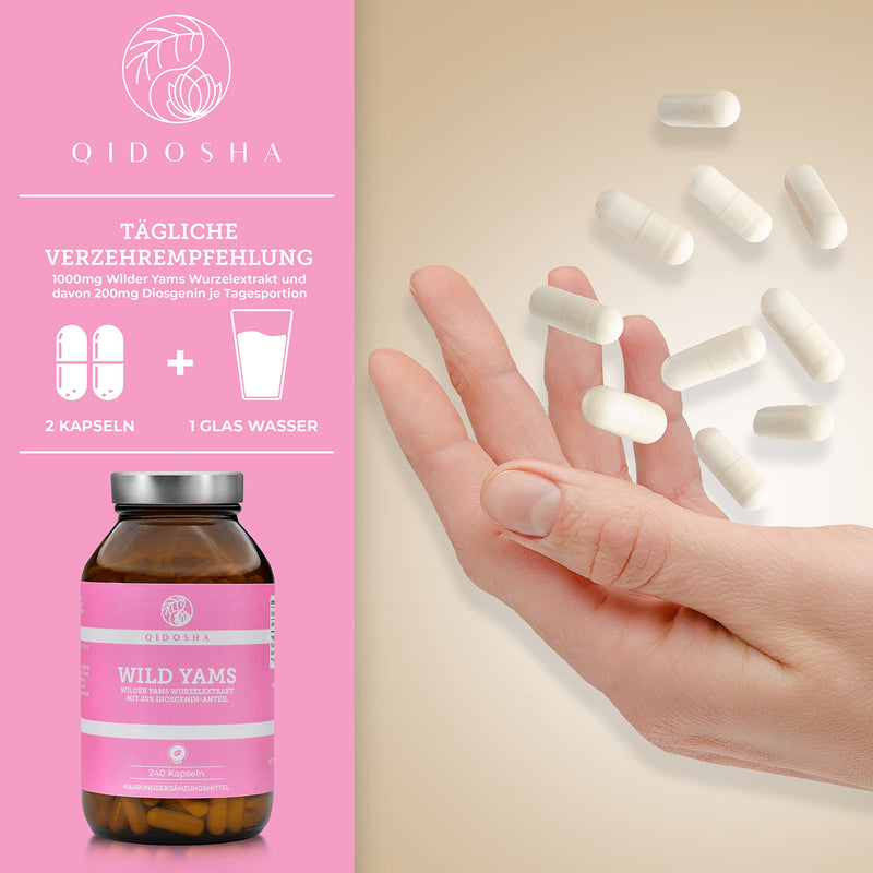 [Australia] - QIDOSHA® Wild Yam Root Extract, 240 pieces/glass, 1000mg Wild Yam Root Extract with 200mg Diosgenin per daily portion, Mexican Wild Yam capsules high dosage, vegan, made in Germany 