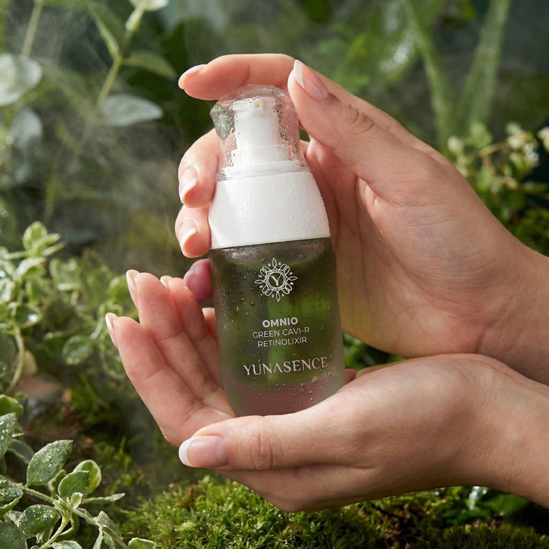 YUNASENCE OMNIO Green Cavi-R Retinolixir, w/3% Bakuchiol, Marula, Vitamin C, Chaga Mushroom. Anti Aging, Firming. Bio-Retinol.