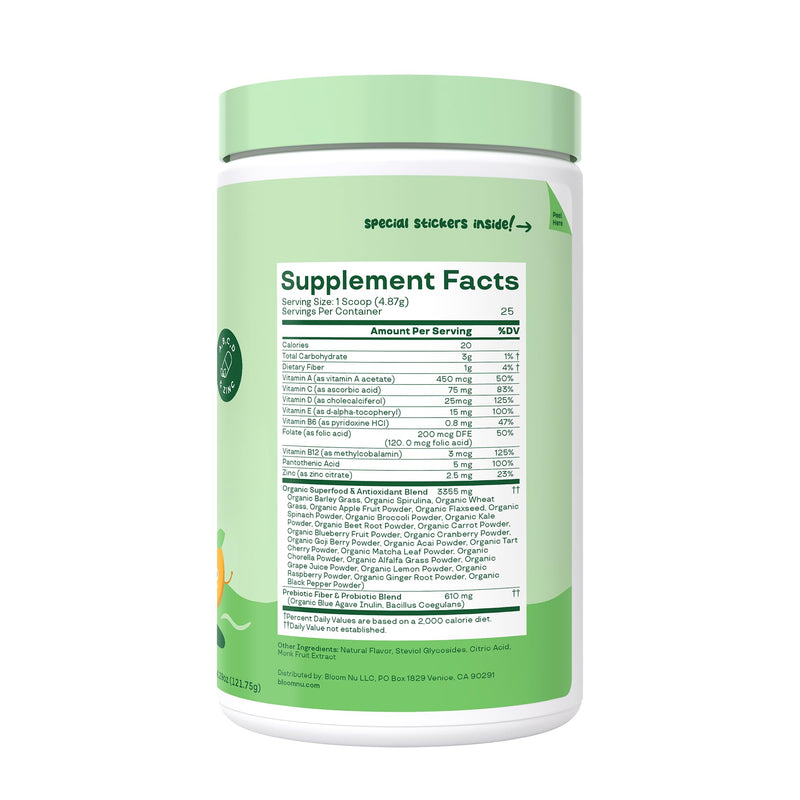 [Australia] - Bloom Nutrition Superfood Greens Powder for Kids, Digestive Enzymes, Probiotics, Prebiotics, Gut Health, Chlorella, Green Juice Mix w/Beet Root Powder (25 Servings (Pack of 1), Tropical Punch) 25 Servings (Pack of 1) 