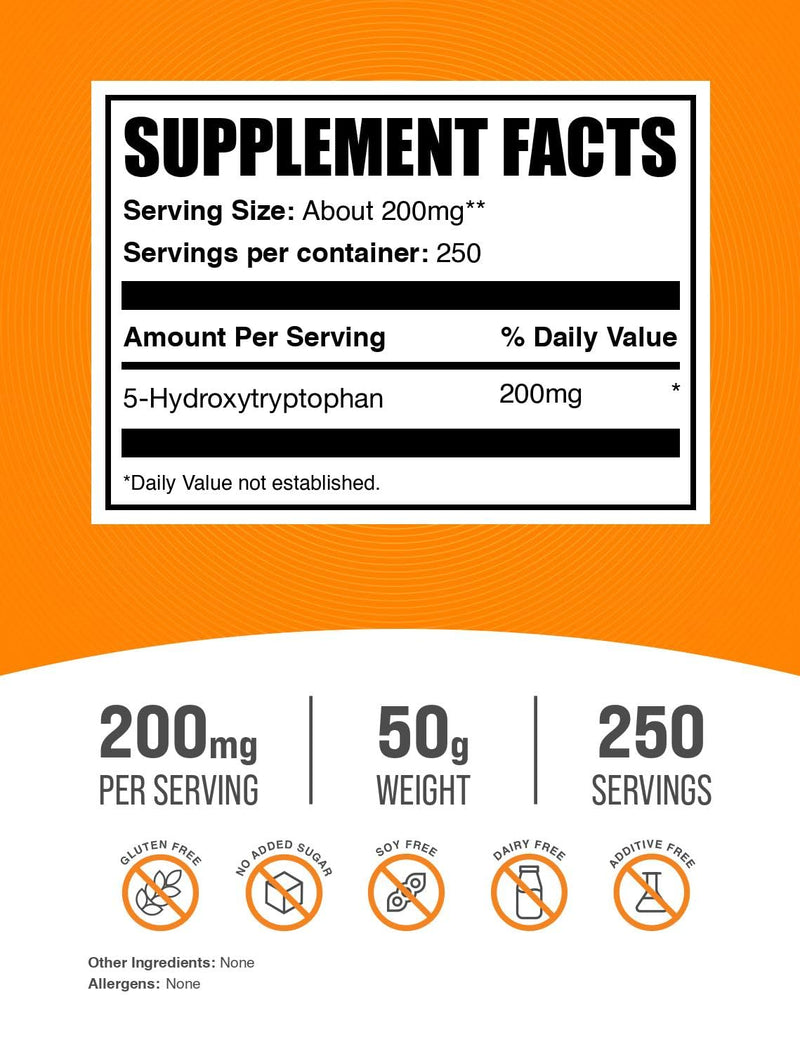 [Australia] - BulkSupplements.com 5-HTP Powder - 5-Hydroxytryptophan, 5 HTP Supplement - 5-HTP 200mg, Mood Support Supplement - Gluten Free, 200mg per Serving, 50g (1.8 oz) (Pack of 1) 1.76 Ounce (Pack of 1) 