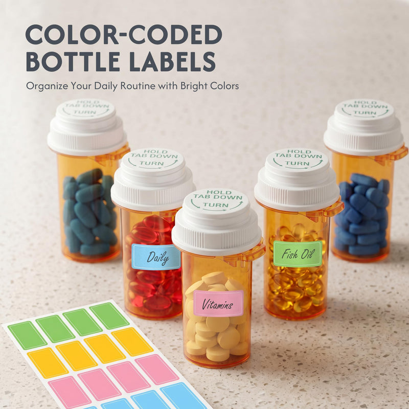 Zoeynex 8-Pack 20DR Amber Pill Bottles, Reversible Child-Resistant Caps | 75mL PP5 plastic vials, 16 writable labels, travel bottles for tablets, capsules, vitamins, supplements and small items 20 Dram (8 Pack)