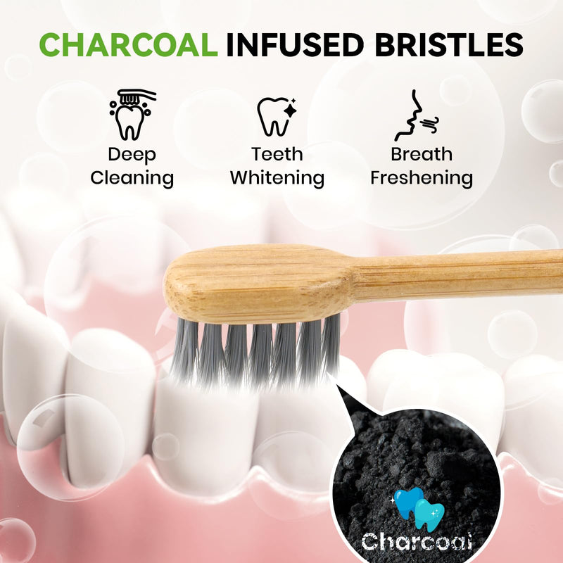 Bamboo Toothbrush Heads Compatible with Laifen, Soft Charcoal Infused Bristles, Whitening & Deep Cleaning