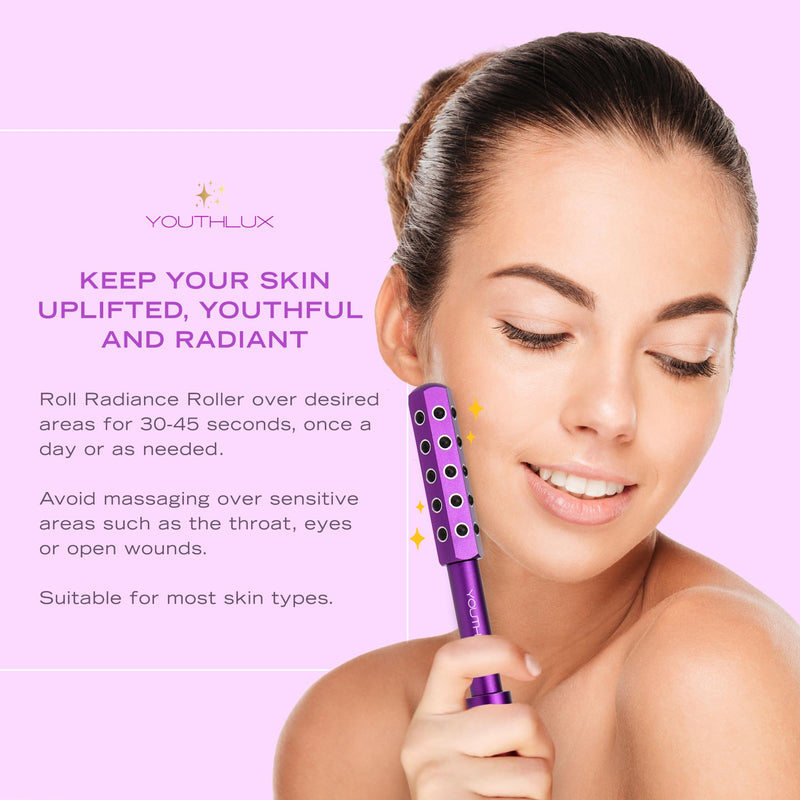 Radiance Roller – Germanium Stone Facial Massage Tool for Lifting, Sculpting, De-Puffing, Glow Boost, Energizing & Cooling Effect (Purple) Purple
