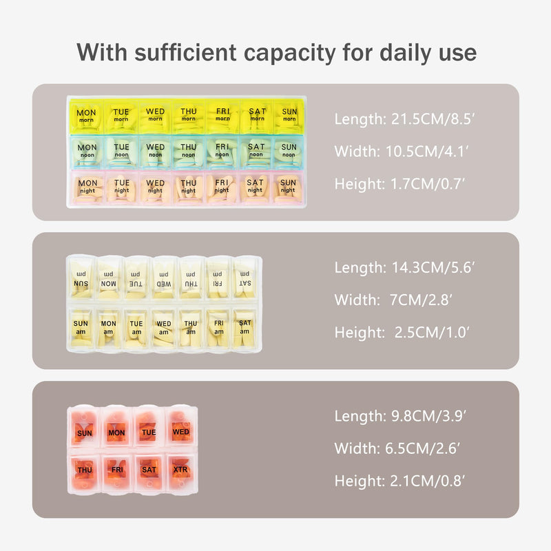 Weekly Travel Pill Organizer Pill Case for Purse with Removable 7 Day Pill Box Holder,Cute Medication Organizer Pill Container for Medicine, Vitamin, Fish Oils,Supplement (Dark Grey, Small) Dark Grey 01