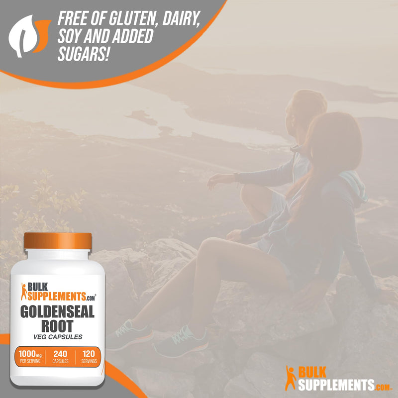 BulkSupplements.com Goldenseal Root Capsules - Herbal Supplement, Sourced from Golden Seal Root - Vegan & Gluten Free, 1 Capsule per Serving, 240 Veg Capsules (Pack of 1)