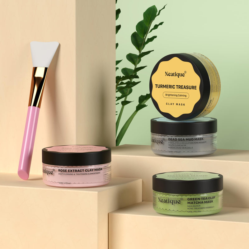 Face Masks Skincare Set, 480g (120gx4) High Capacity Facial Mask, Clay Mask Set with Turmeric w/Vitamin C, Green Tea, Rose and Dead Sea Mud, Deap Cleansing, Hydration and Pore Refinement