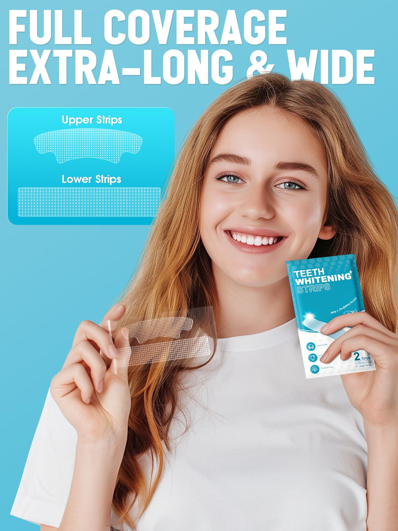 [Australia] - Oralfree Natural Teeth Whitening Strips - Sensitive Teeth Whitener - Enamel Safe Teeth Whitening Kit with Hydrogen Peroxide for Coffee, Wine, Tobacco, and Other Stains, 28 Strips (14 Treatment), Mint Gradient Blue 