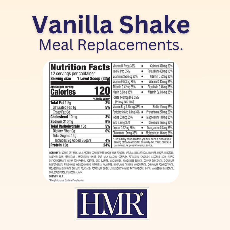HMR 120 Vanilla & Chocolate Shake Meal Replacement Powder | Low Calorie Nutritional Drink Mix for Weight Loss | 12g Protein per Serving | 12 Servings Each | Healthy Meal Replacement Shakes