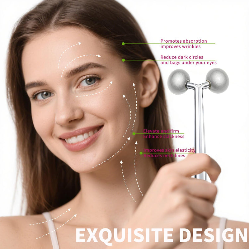 [Australia] - 3-in-1 Stainless Steel Facial Massage Set, Face Roller, Gua Sha Tool, Eye Cream Applicator, Silver,Gifts for Women and Girl Detail Guasha Set 