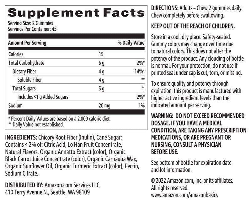 Amazon Basics Soft Fiber Gummies for Digestive Health and Regularity, Orange, Lemon & Strawberry Flavors, 90 Count, Pack of 1 (Previously Solimo) Orange & Lemon & Strawberry 90 Count (Pack of 1)