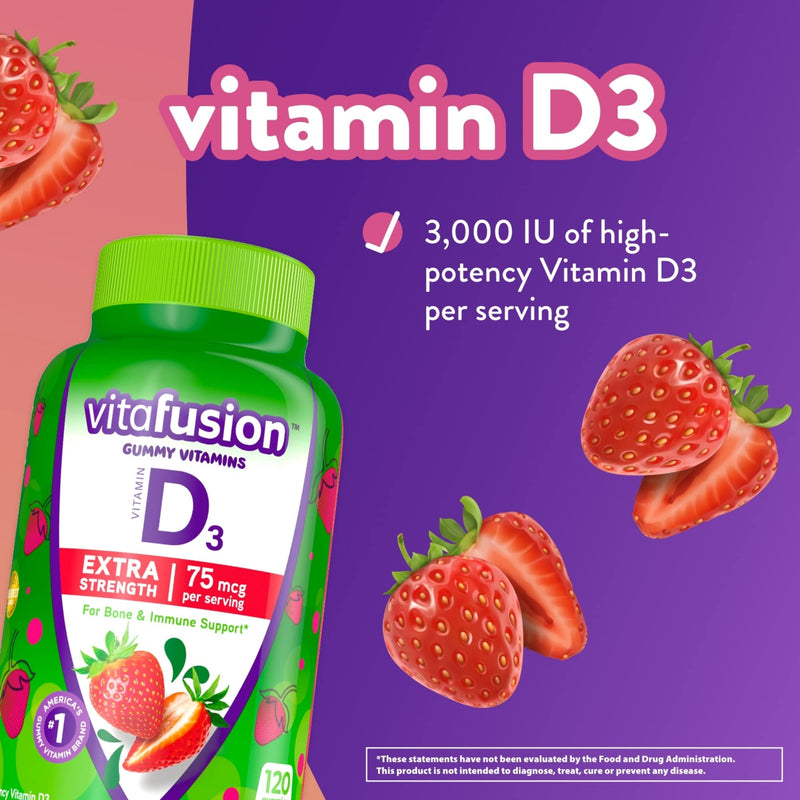 Vitafusion Extra Strength Vitamin D3 Gummy & Extra Strength Vitamin B12 Gummy Vitamins for Energy Metabolism Support