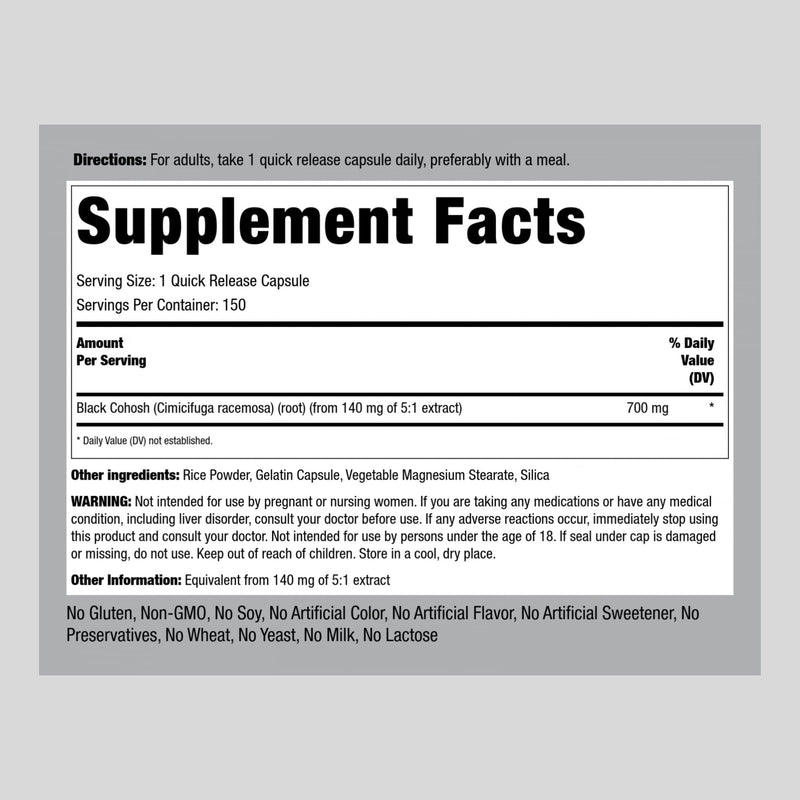 [Australia] - Piping Rock Black Cohosh Root Herb | 700 mg | 100 Capsules | Concentrated Extract | Non-GMO, Gluten Free Supplement 