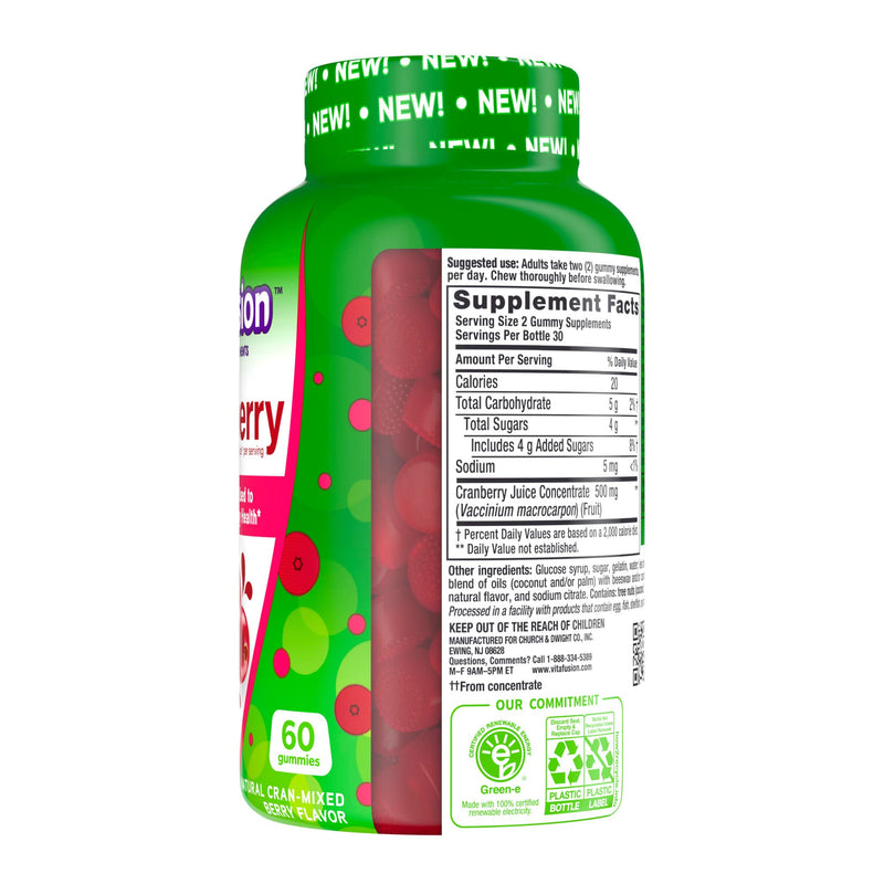 [Australia] - Vitafusion Cranberry Gummies for Women, 500mg Cranberry Juice Concentrate per Serving, 60ct Herbal Supplement 