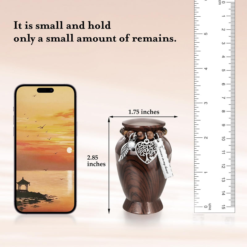 [Australia] - Dletay Small Urns for Human Ashes Keepsake 2.85 Inch Memorial Mini Cremation Urn for Women Men Aluminum Decorative Funeral Urns - Walnut Brown 